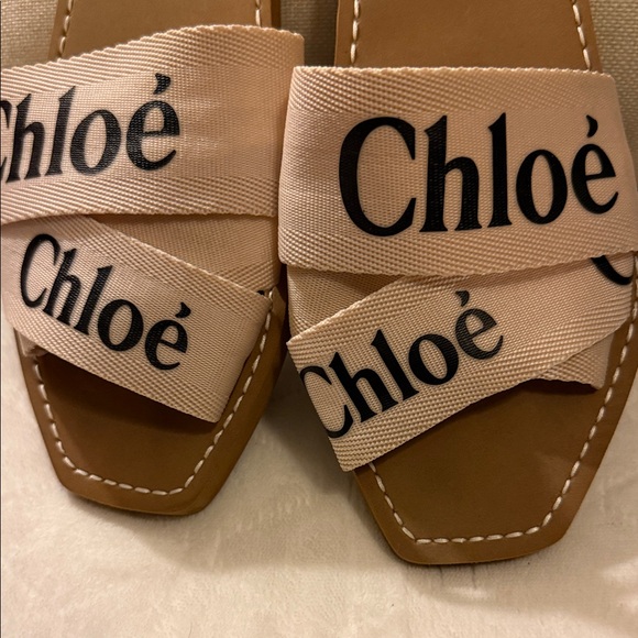 Chloe Woody Flat Mules Women's Tan Sandals Slides - Picture 6 of 10